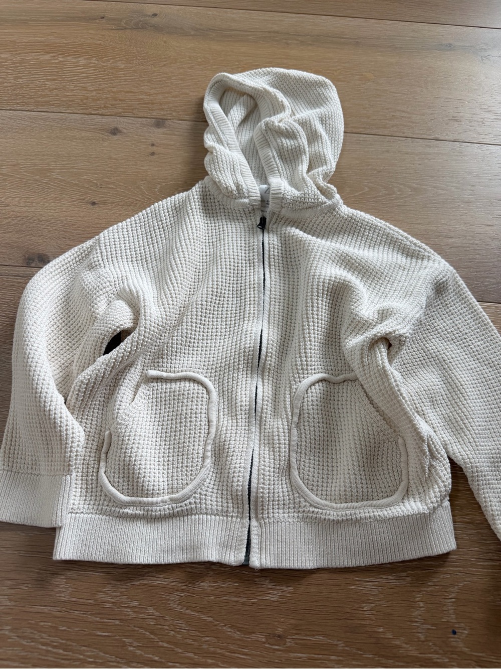Zara Kids Cream Waffle-Knit Zip Hoodie